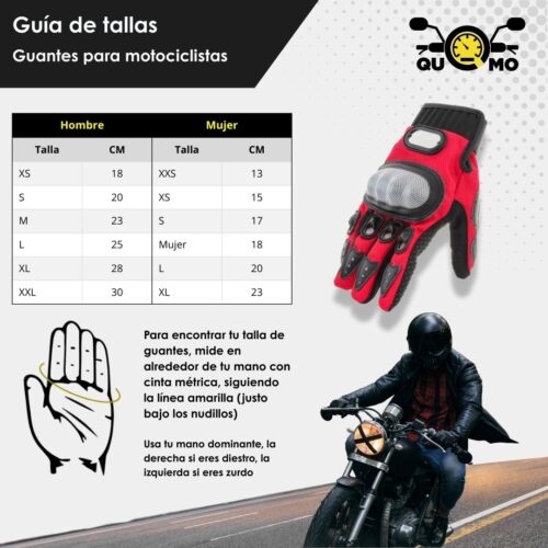 Guia de tallas QUMO Guantes para moto XXL comandante