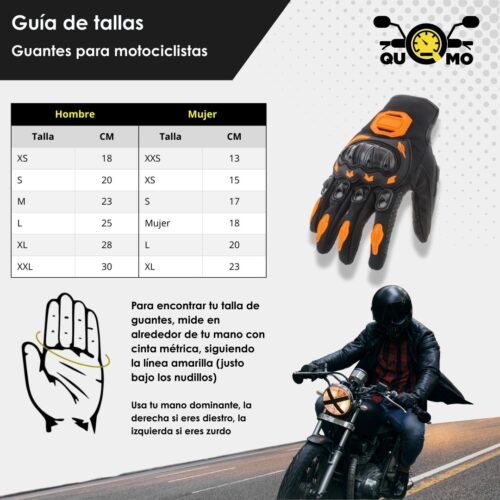 Guia de tallas para guantes para motociclista deportivos XL speed