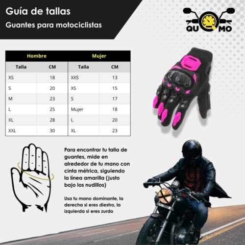 Guia de tallas para Guantes para moto M speed para mujer