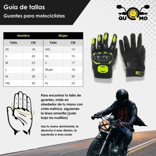 Guia de tallas para Guantes para moto L neon verde