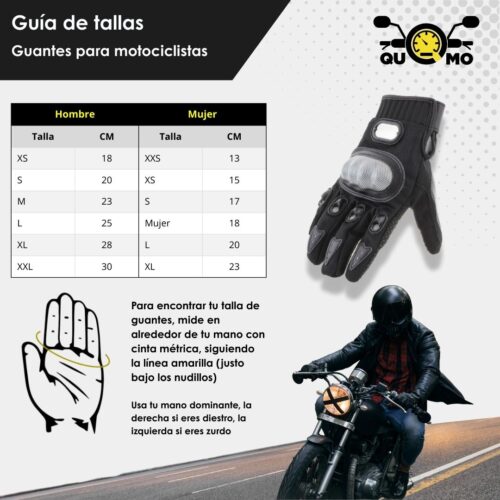 Guia de tallas QUMO Guantes para moto XXL comandante