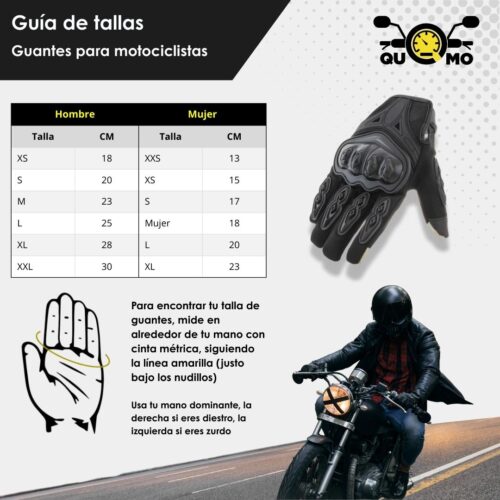 Guia de tallas para Guantes touch para moto L navegador negro